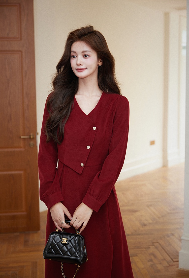 Retro romantic red Hepburn style dress for women