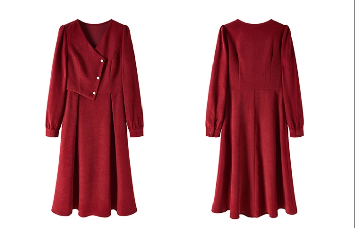 Retro romantic red Hepburn style dress for women