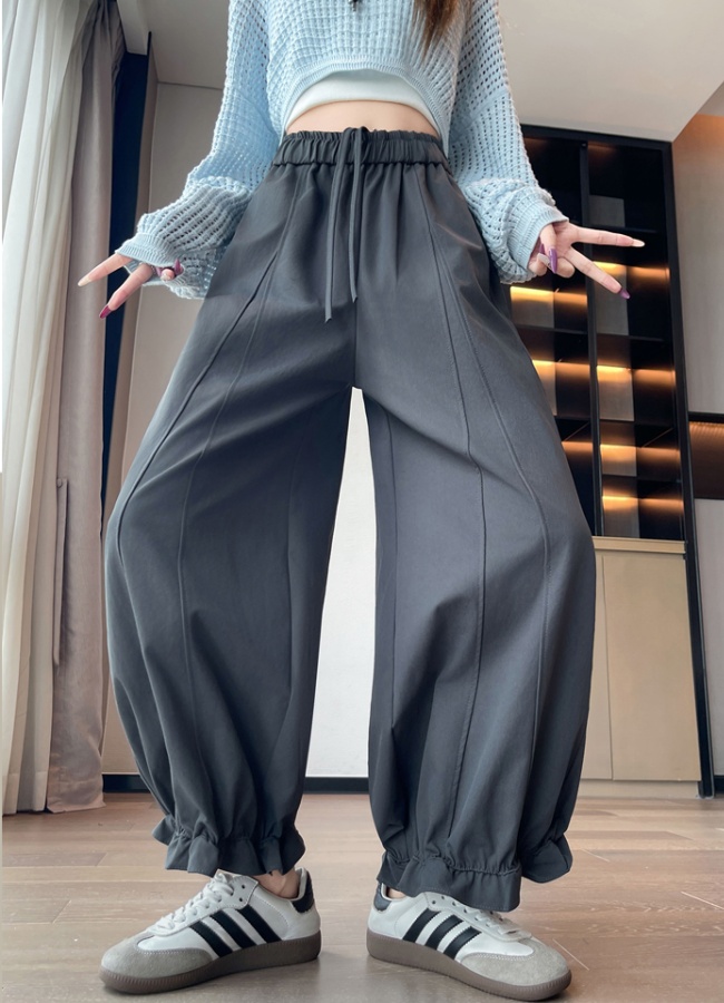 Elastic waist wide leg harem bloomers wood ear slim pants