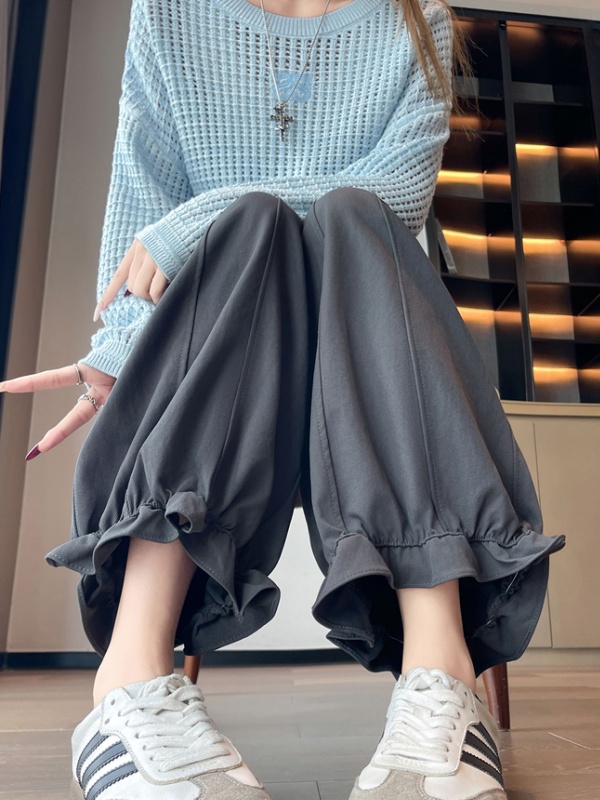 Elastic waist wide leg harem bloomers wood ear slim pants