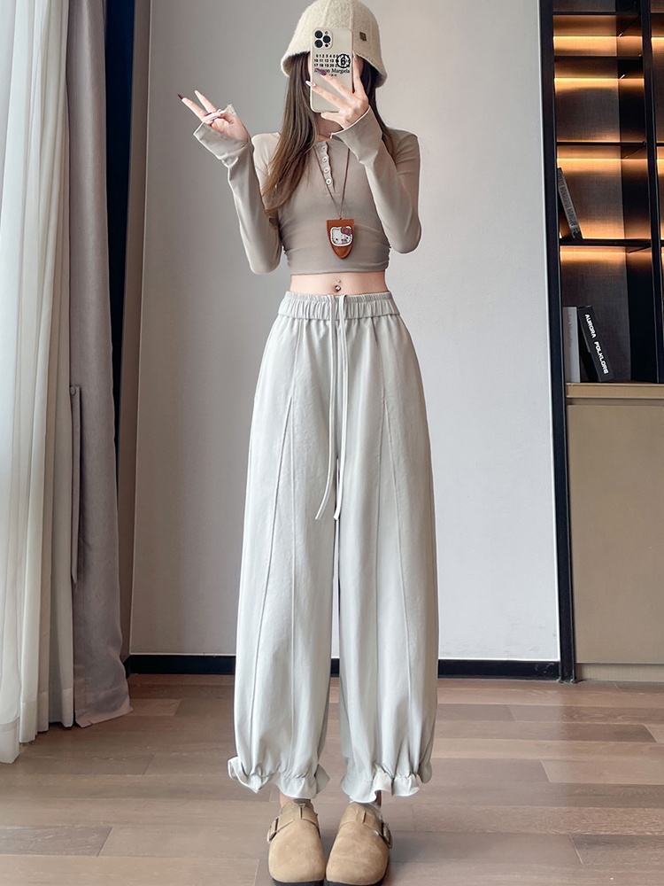 Elastic waist wide leg harem bloomers wood ear slim pants