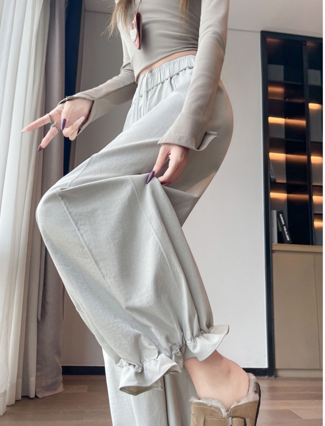 Elastic waist wide leg harem bloomers wood ear slim pants