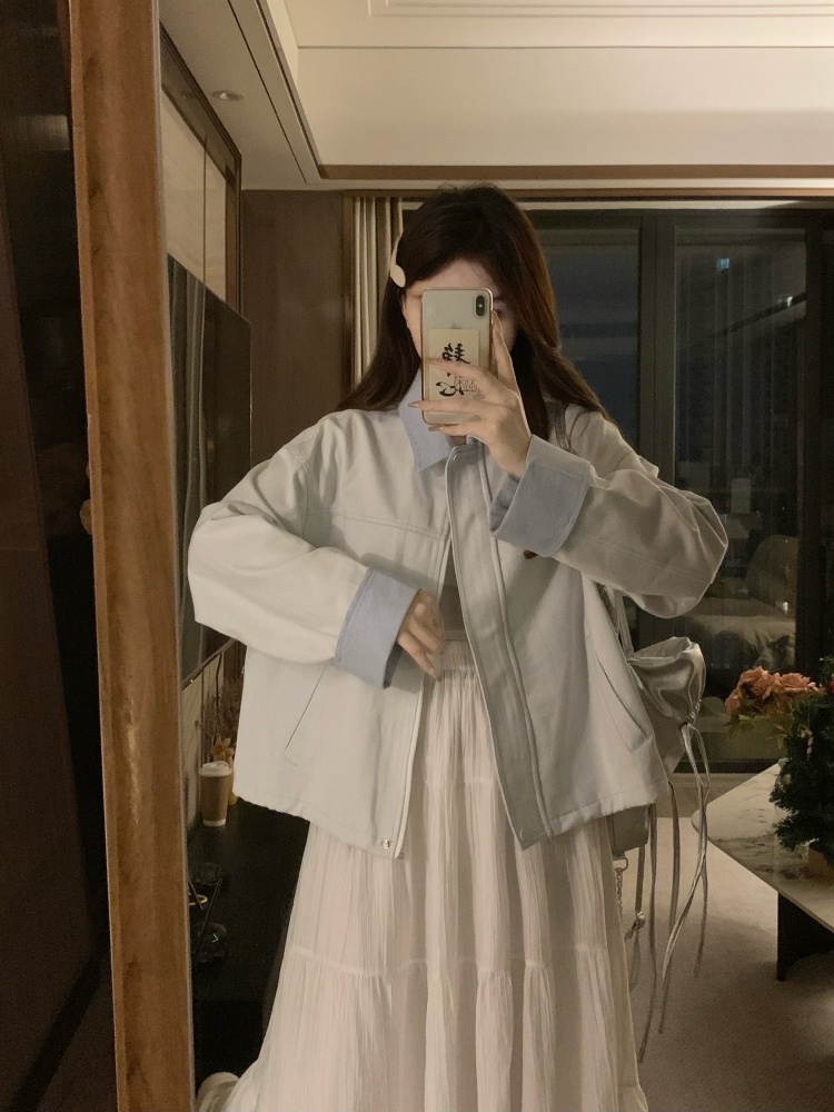 Denim autumn coat light-blue chanelstyle tops for women