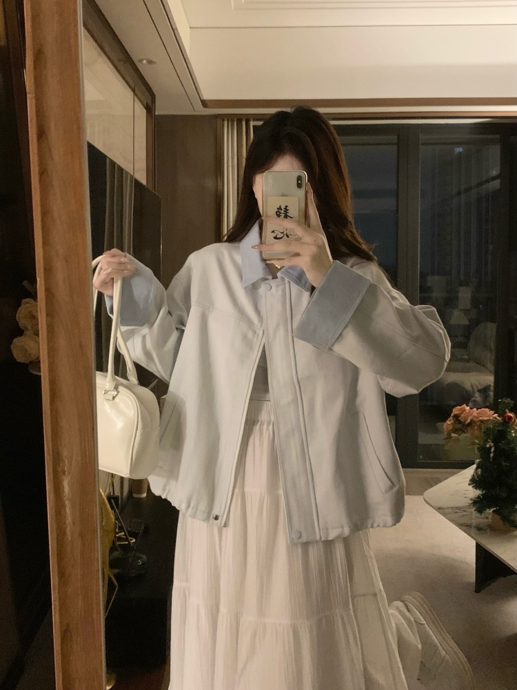Denim autumn coat light-blue chanelstyle tops for women