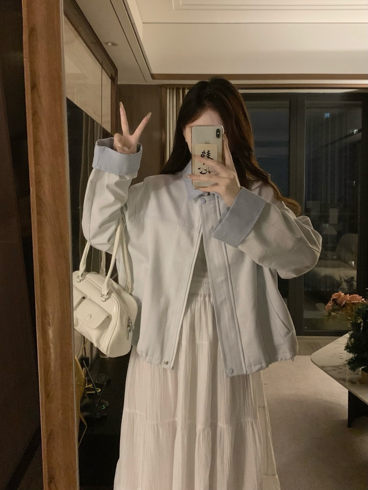 Denim autumn coat light-blue chanelstyle tops for women