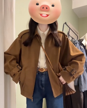 Loose lapel coat retro American style tops for women