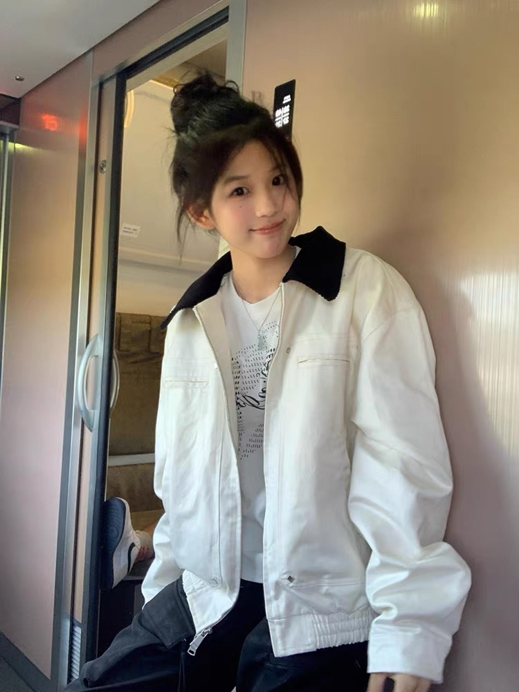 Mixed colors loose jacket lapel tops for women