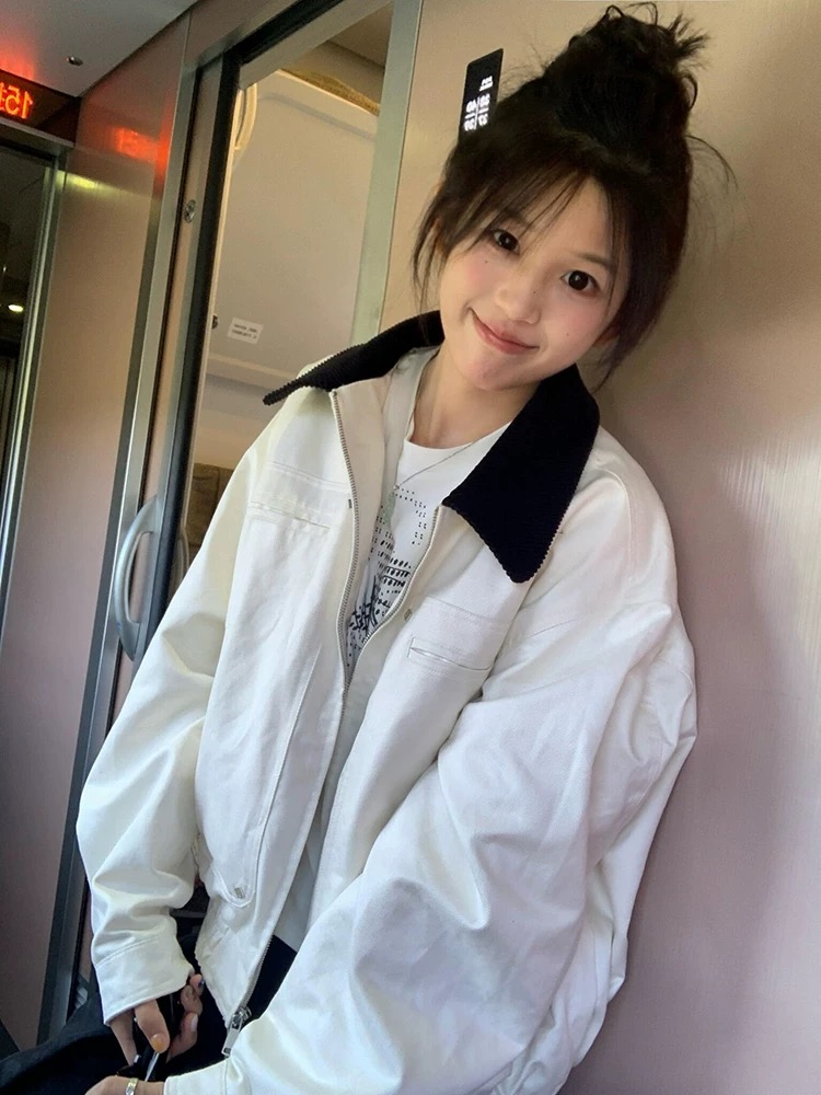 Mixed colors loose jacket lapel tops for women