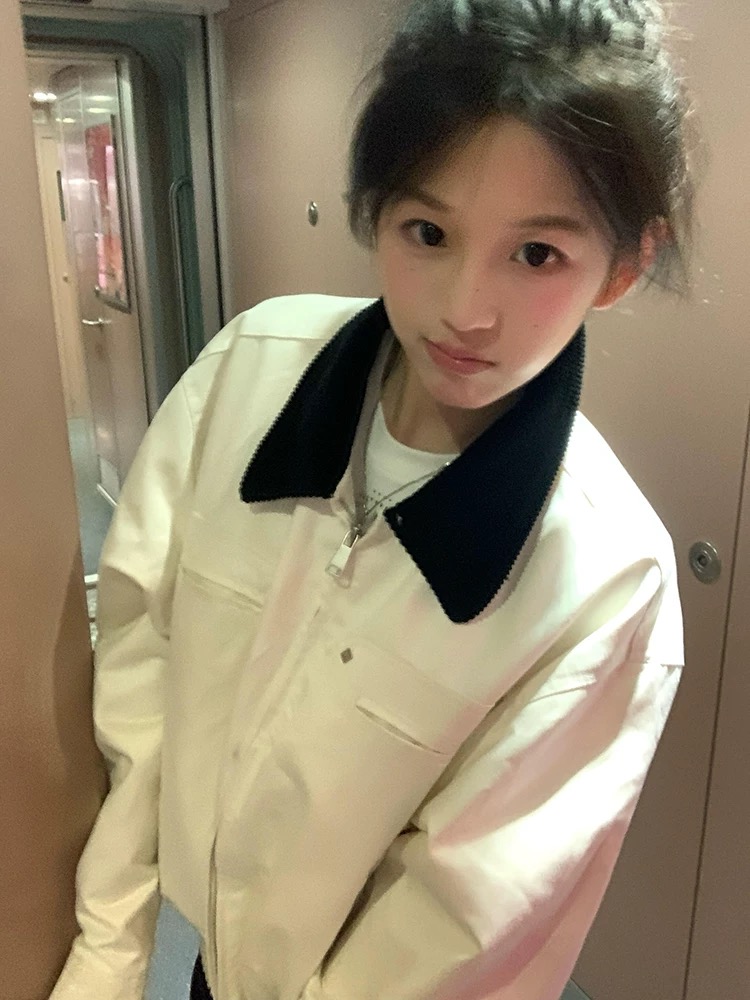 Mixed colors loose jacket lapel tops for women
