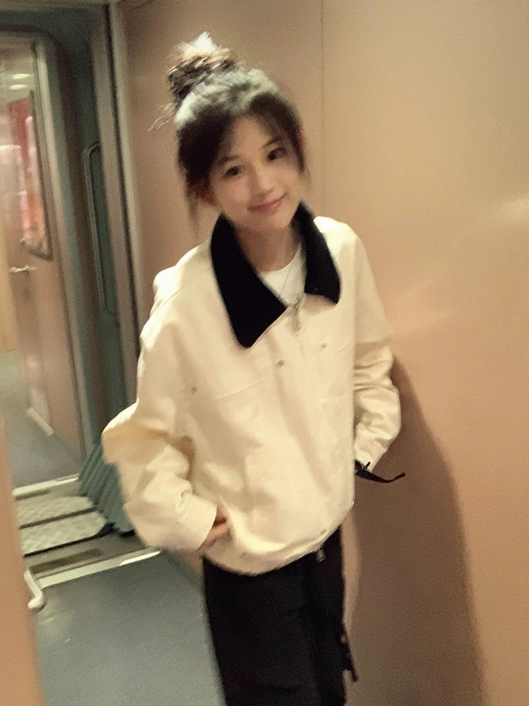 Mixed colors loose jacket lapel tops for women