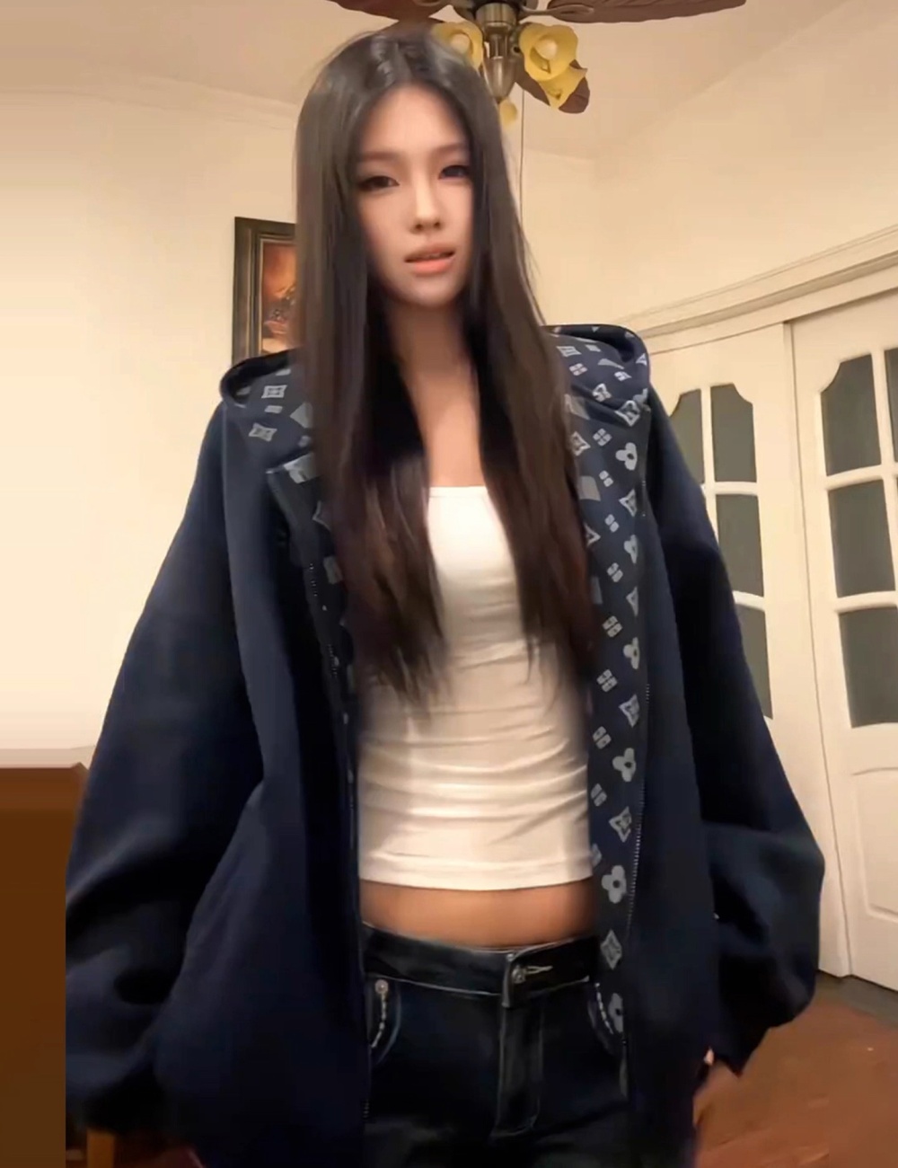 Printing Casual loose coat hooded retro hoodie for women
