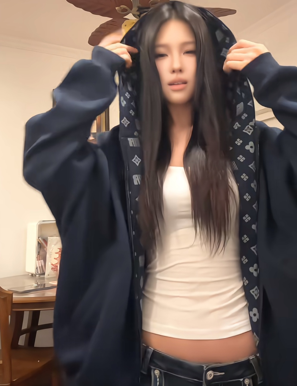 Printing Casual loose coat hooded retro hoodie for women