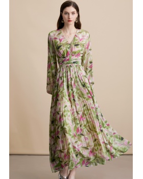 Slim France style dress pinched waist retro long dress