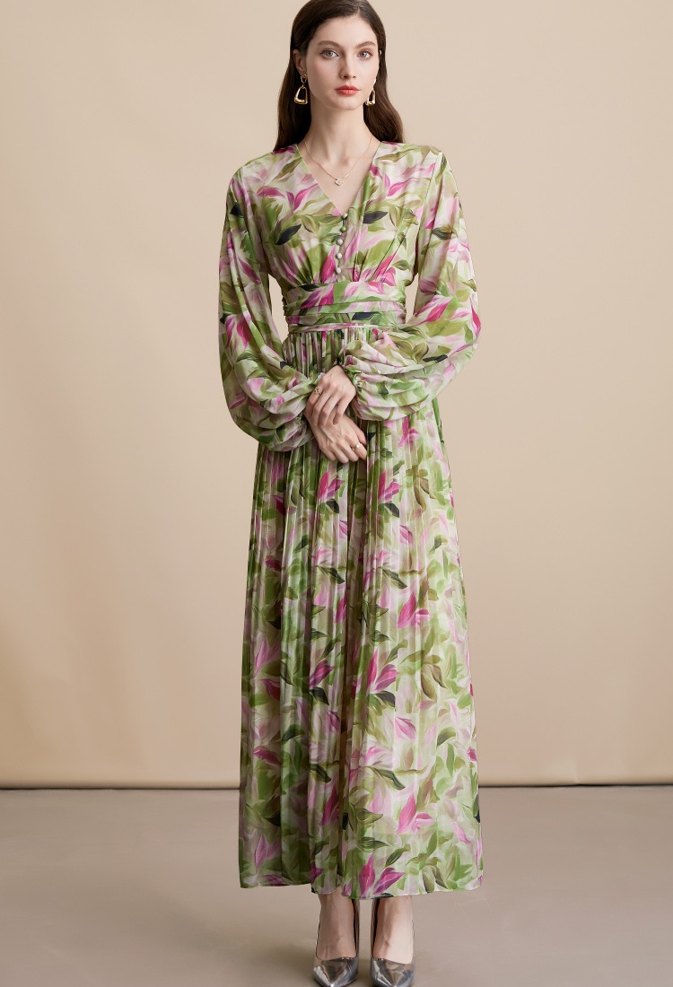 Slim France style dress pinched waist retro long dress