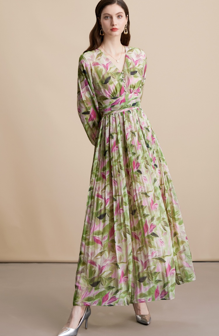 Slim France style dress pinched waist retro long dress