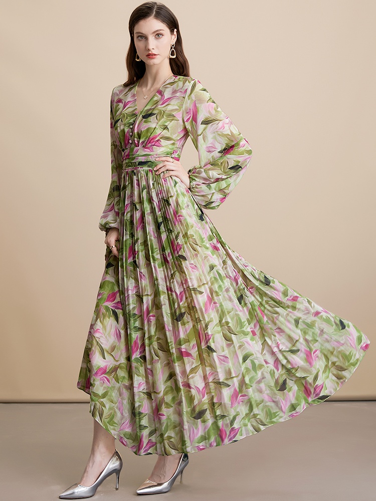 Slim France style dress pinched waist retro long dress