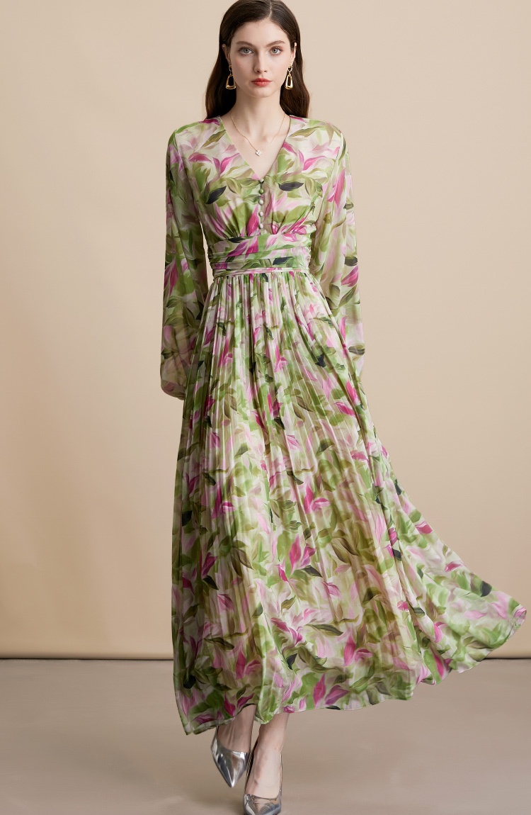Slim France style dress pinched waist retro long dress