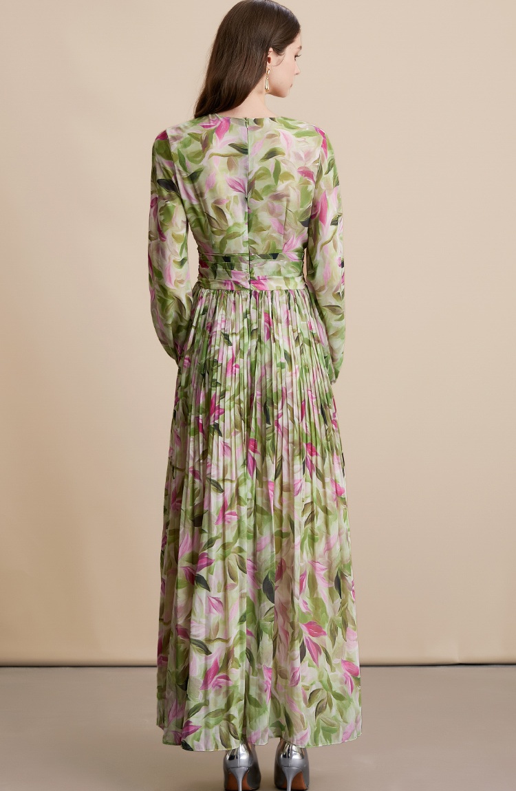 Slim France style dress pinched waist retro long dress