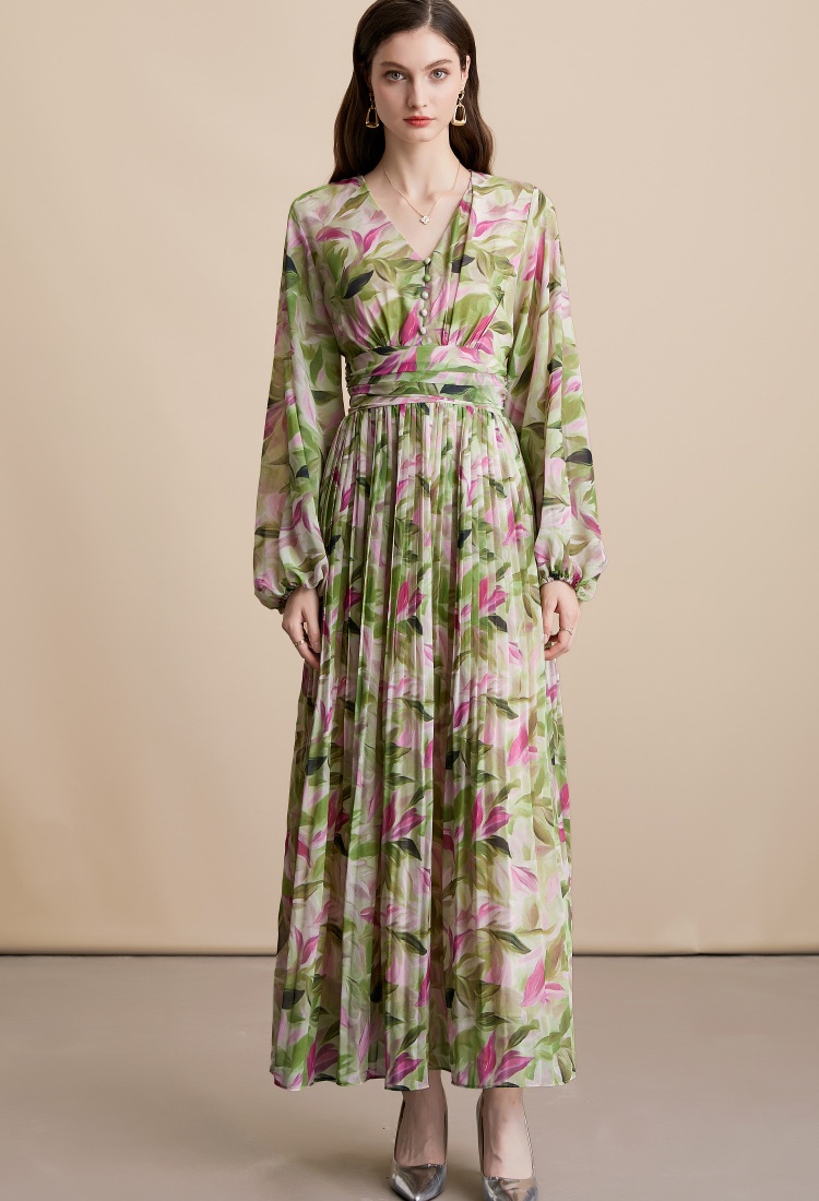 Slim France style dress pinched waist retro long dress