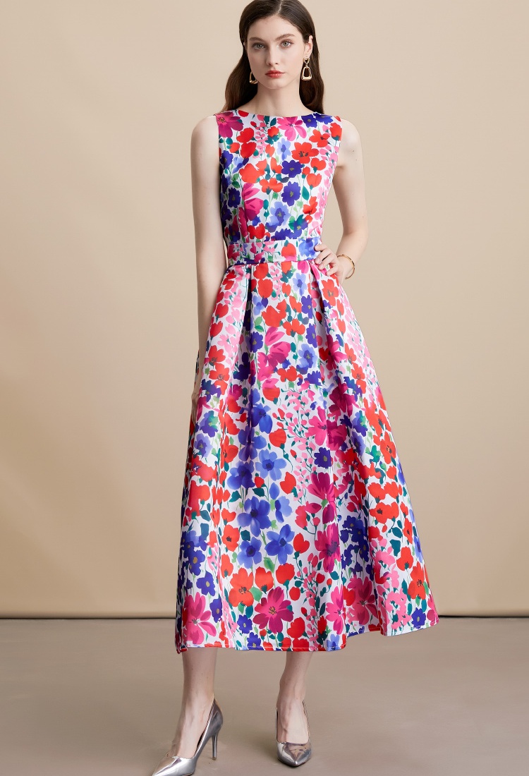 Sleeveless clipping stereoscopic high waist dress