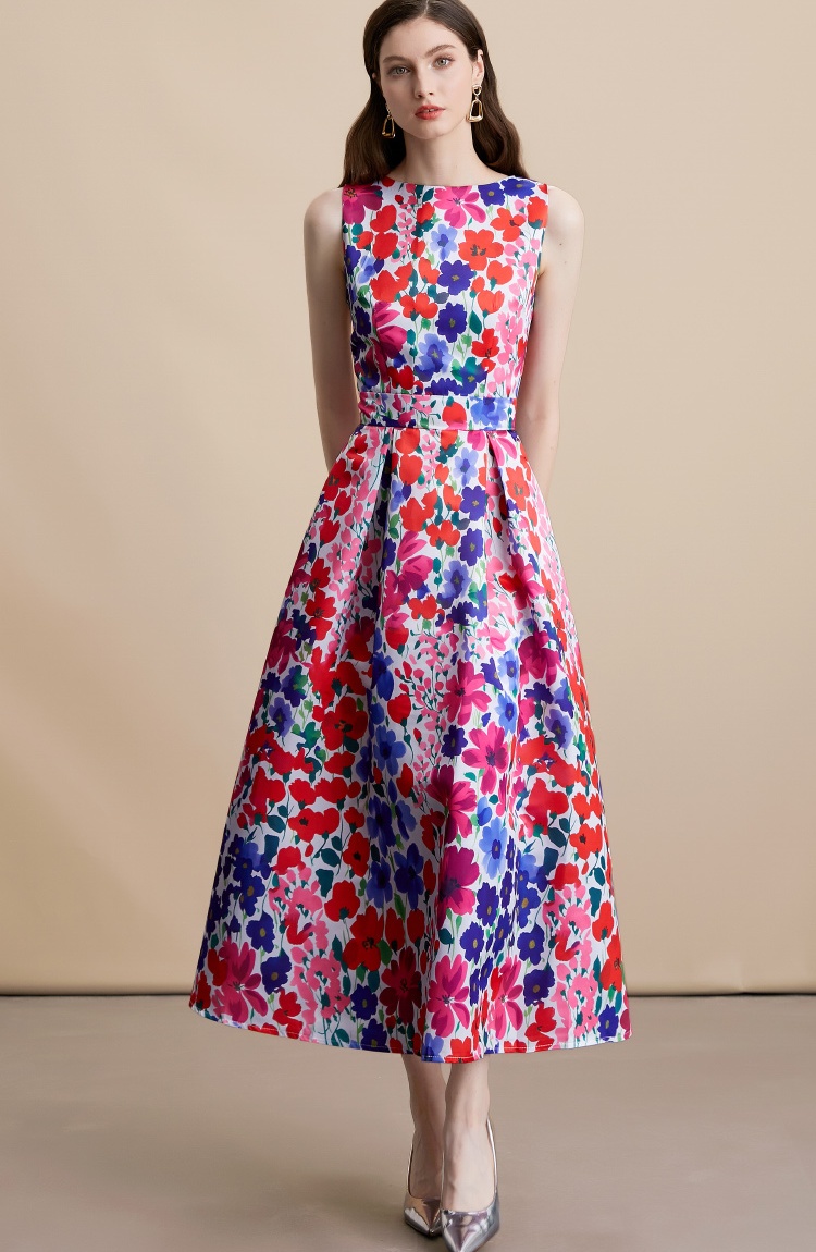 Sleeveless clipping stereoscopic high waist dress