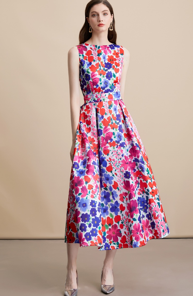Sleeveless clipping stereoscopic high waist dress