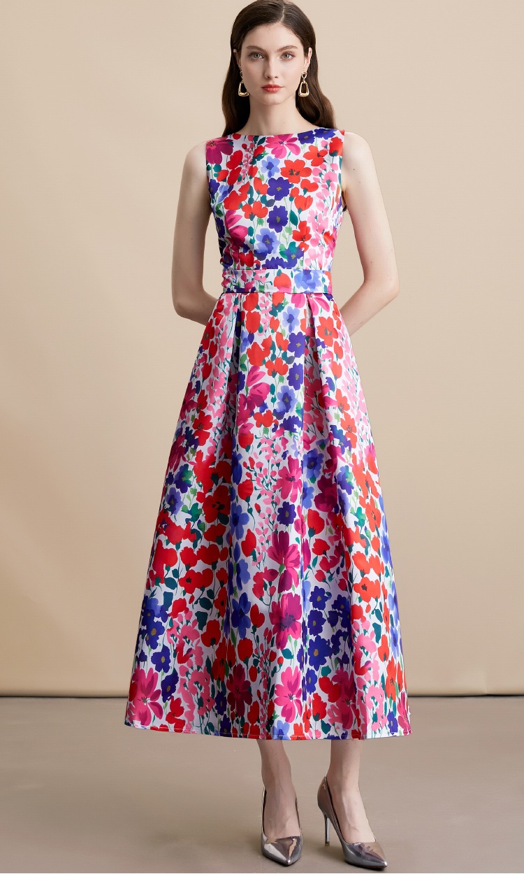 Sleeveless clipping stereoscopic high waist dress