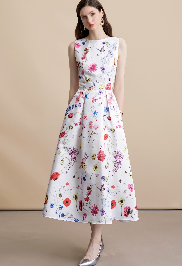 High waist sleeveless clipping pinched waist dress