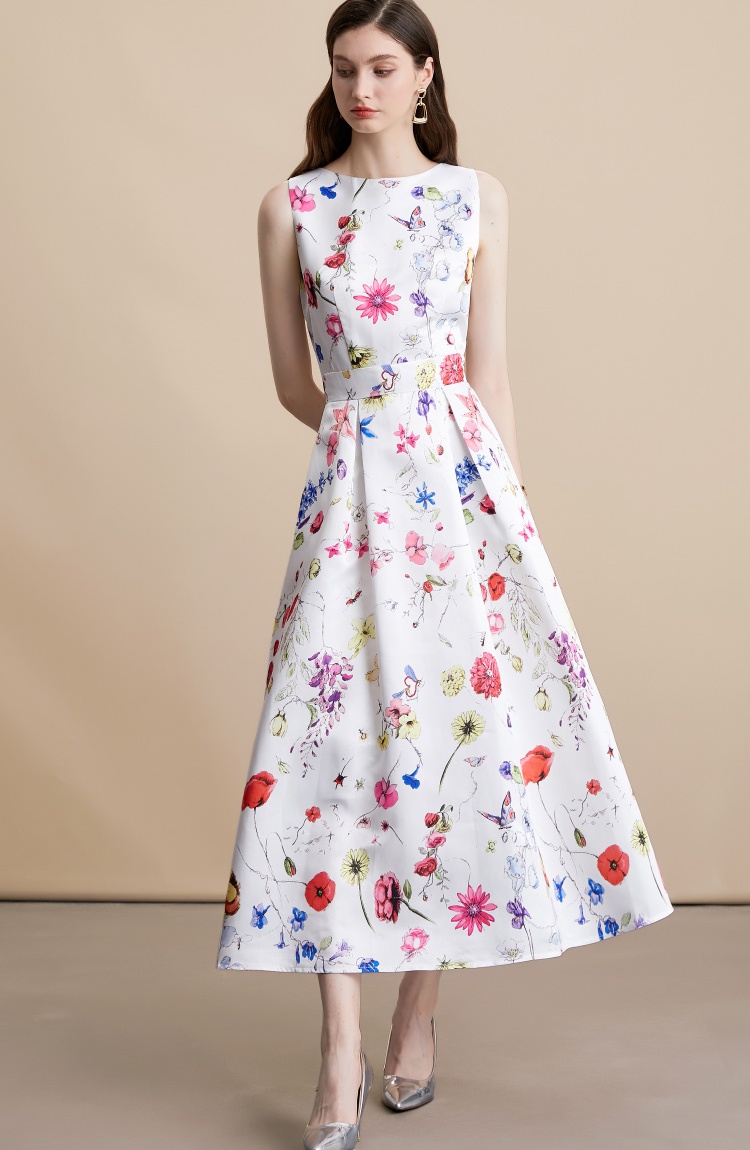 High waist sleeveless clipping pinched waist dress