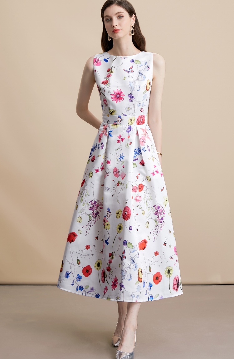 High waist sleeveless clipping pinched waist dress