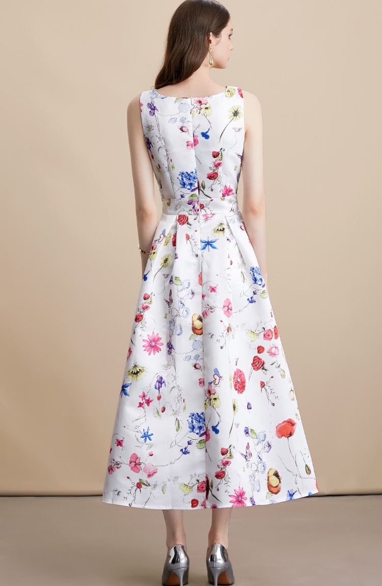 High waist sleeveless clipping pinched waist dress