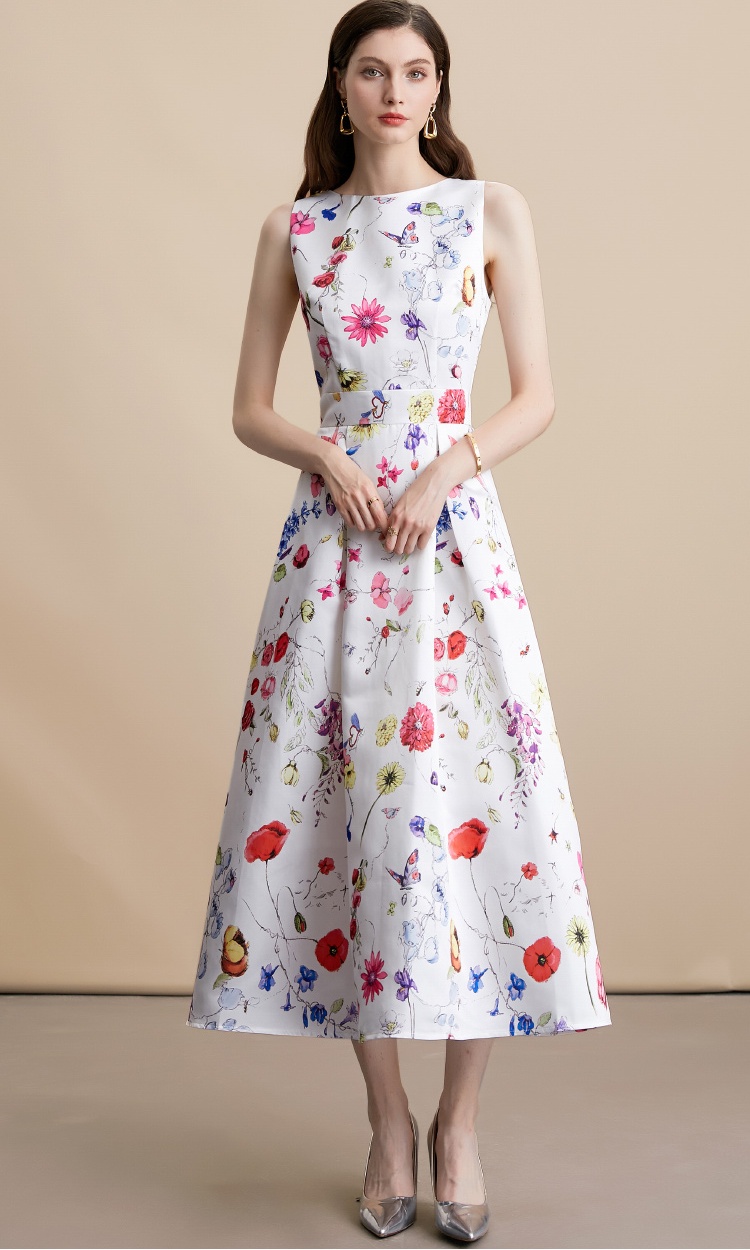 High waist sleeveless clipping pinched waist dress