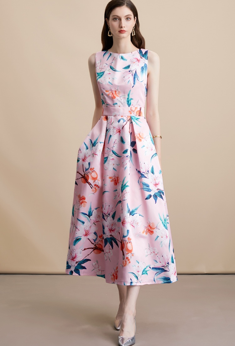Sleeveless stereoscopic high waist clipping pinched waist dress