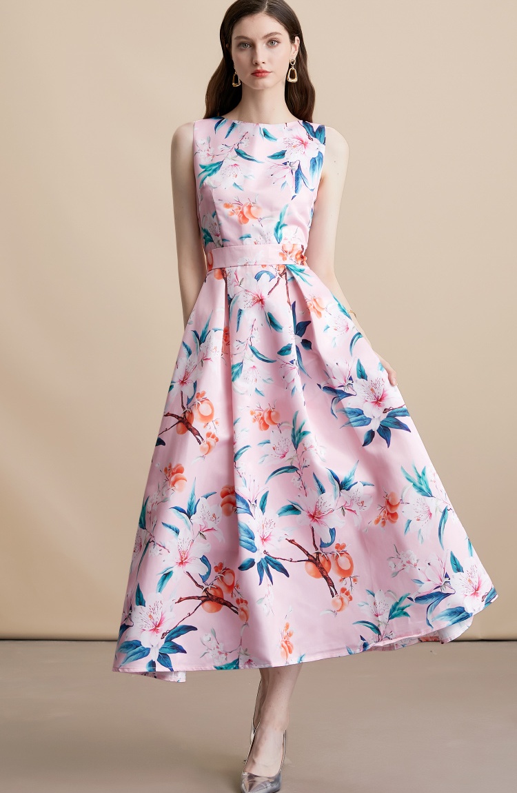 Sleeveless stereoscopic high waist clipping pinched waist dress