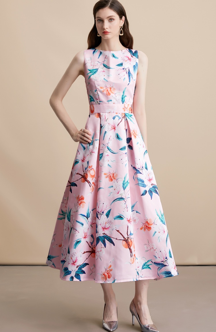Sleeveless stereoscopic high waist clipping pinched waist dress