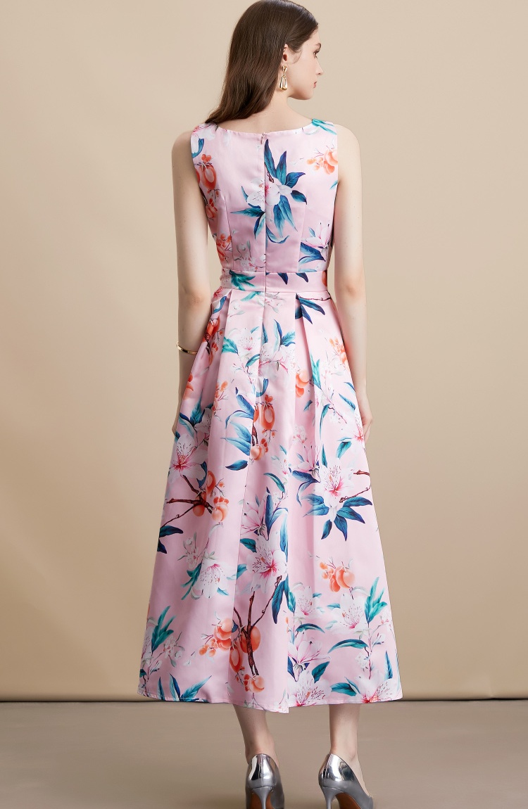 Sleeveless stereoscopic high waist clipping pinched waist dress