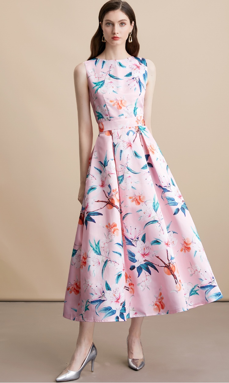 Sleeveless stereoscopic high waist clipping pinched waist dress