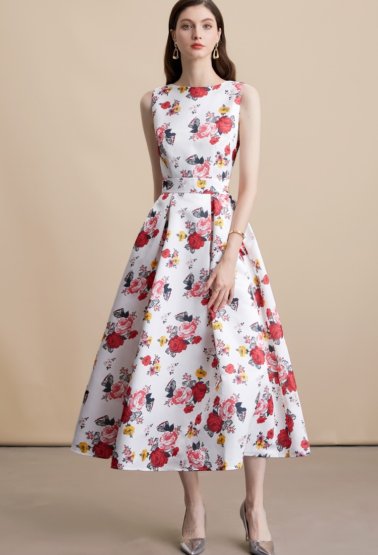 Stereoscopic pinched waist high waist clipping A-line dress