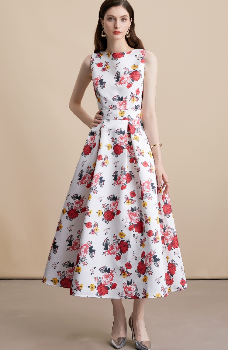Stereoscopic pinched waist high waist clipping A-line dress