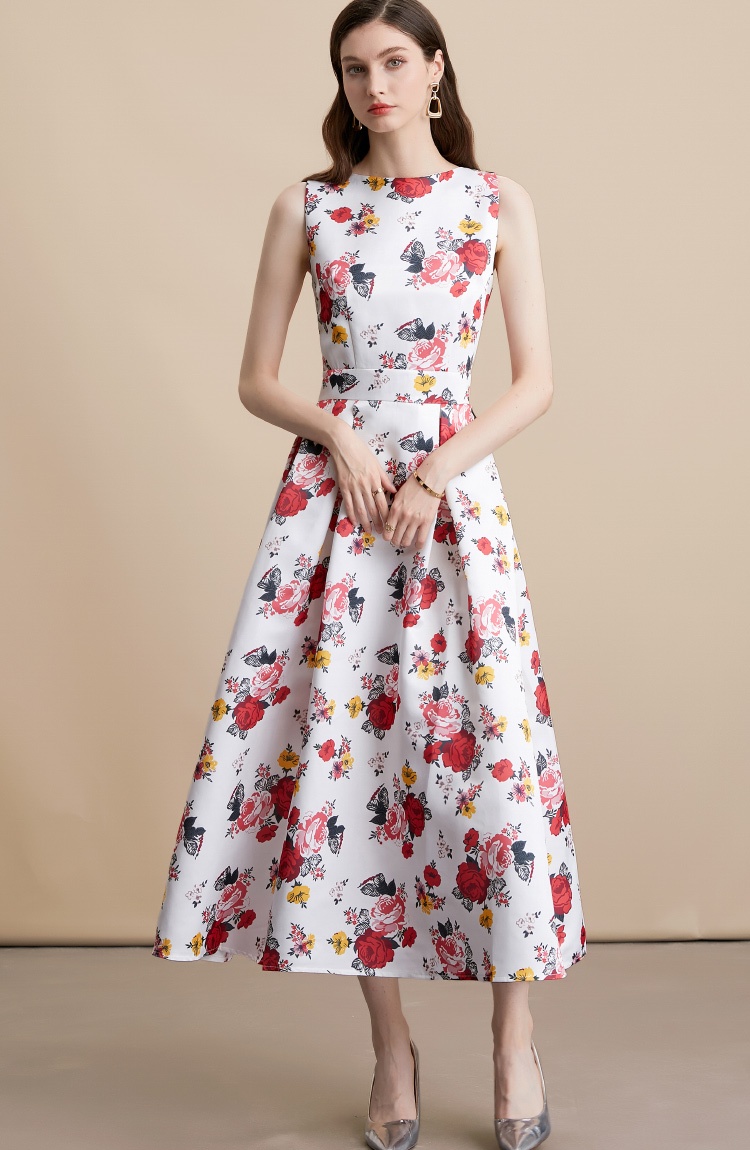 Stereoscopic pinched waist high waist clipping A-line dress