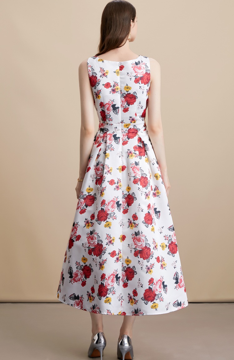Stereoscopic pinched waist high waist clipping A-line dress
