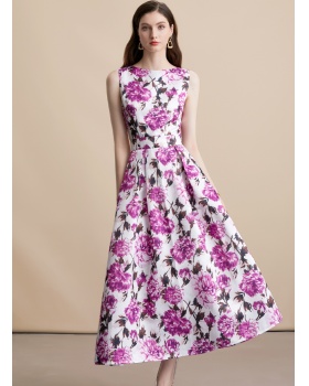 High waist A-line sleeveless clipping stereoscopic dress