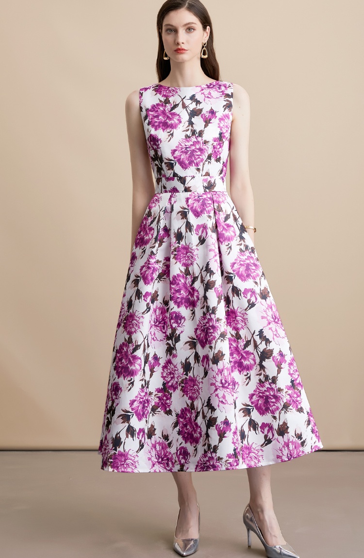 High waist A-line sleeveless clipping stereoscopic dress