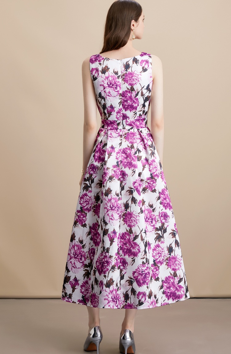 High waist A-line sleeveless clipping stereoscopic dress