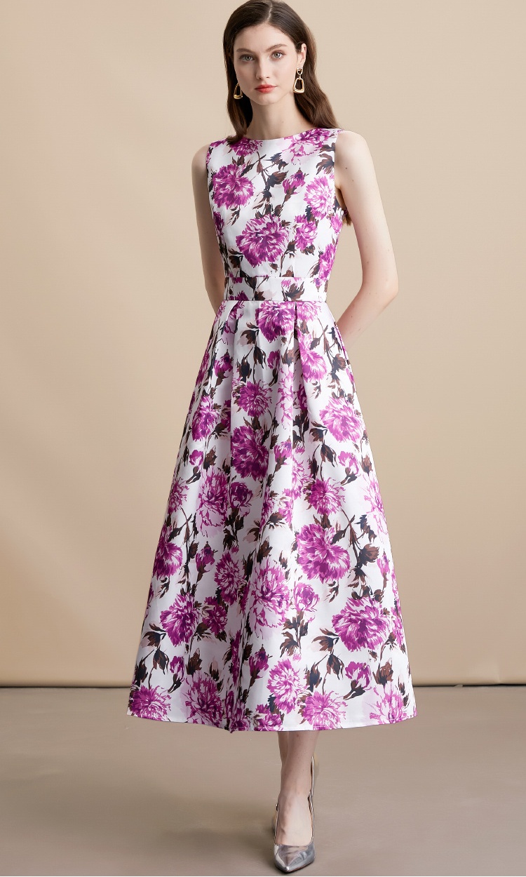 High waist A-line sleeveless clipping stereoscopic dress