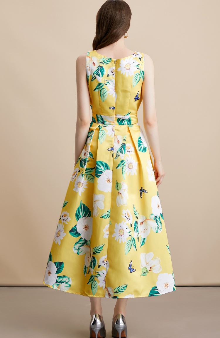 High waist stereoscopic A-line sleeveless pinched waist dress