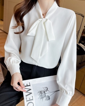 Bow white chiffon shirt niche streamer tops for women