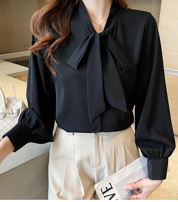 Bow white chiffon shirt niche streamer tops for women