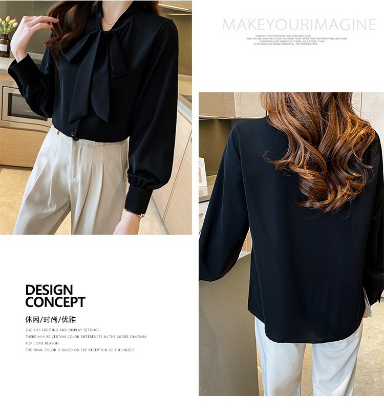 Bow white chiffon shirt niche streamer tops for women