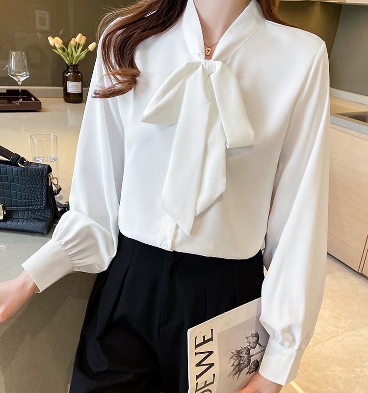 Bow white chiffon shirt niche streamer tops for women